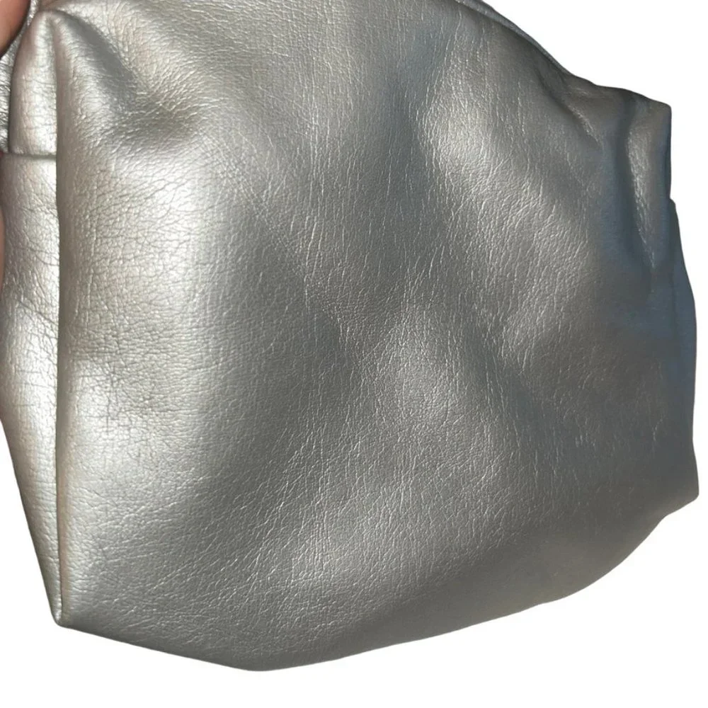 Silver Metallic Simple cross body purse bag rubber water resistant linin…